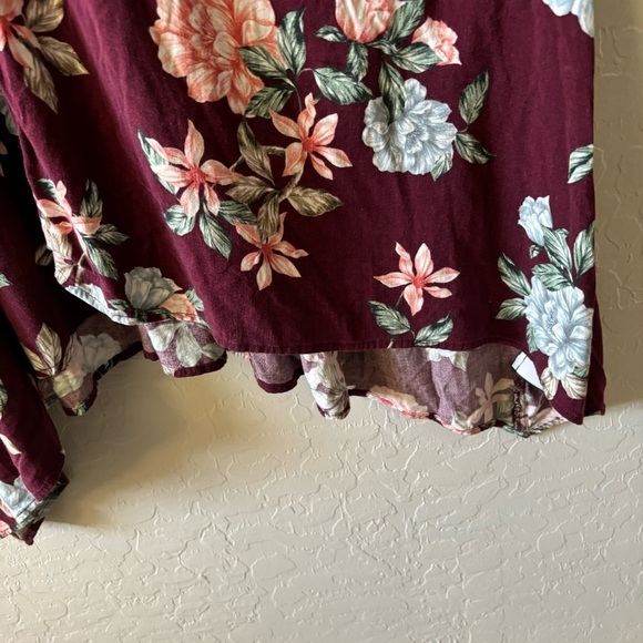 Torrid Burgundy and Pink Floral Challis Midi Shirt Dress Size 1 - Picture 8 of 11